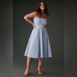 Anthropologie Strapless Dress in Blue and White